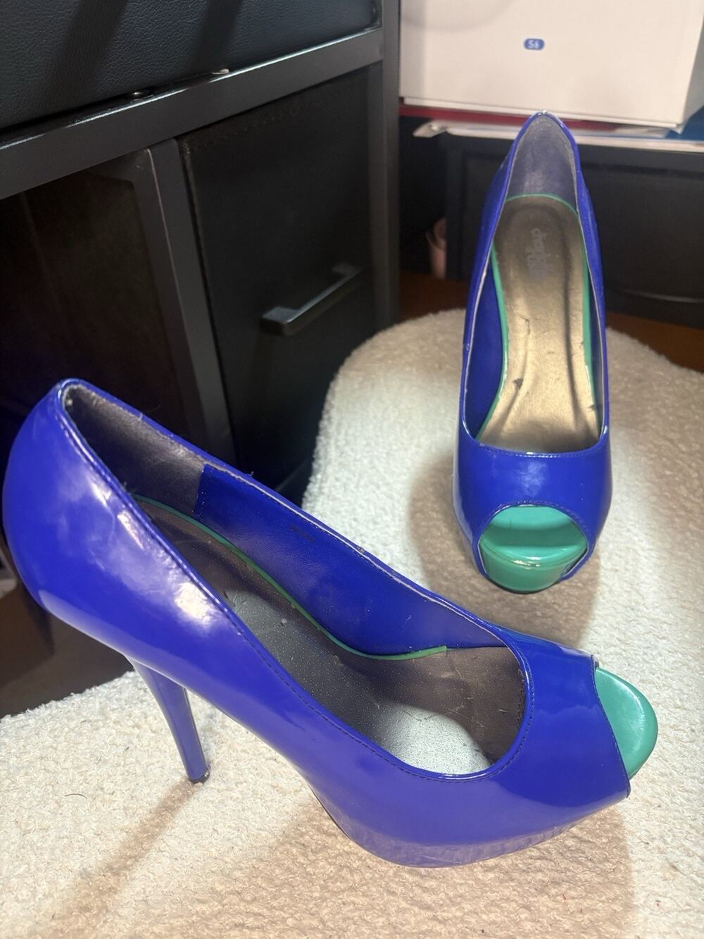 Charlotte Russe Lacquered Purple Blue Peep Toe Platform Heels Shoes Sz 9